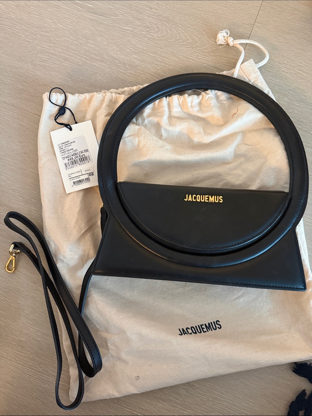 Jacquemus Black Leather Round Handle Crossbody Bag